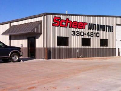 Scheer Automotive finalized metal building construction.